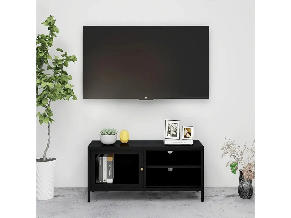 Móvel de TV 90x30x44 cm vidro e ço preto