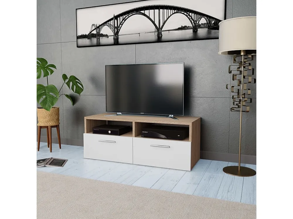 Móvel de TV em aglomerado 95x35x36 cm carvalho e branco