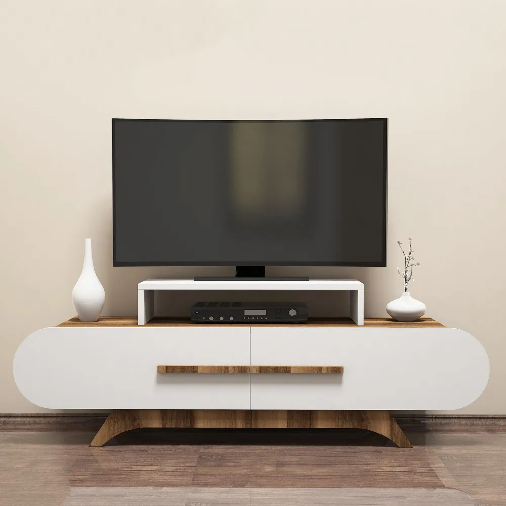 Móvel de TV com frente oval Ellipsis 145cm Painel de Madeira Orgânico Branco