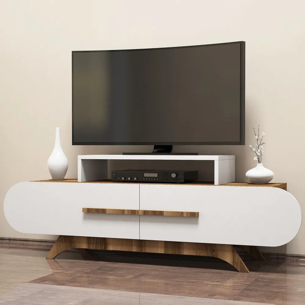 Móvel de TV com frente oval Ellipsis 145cm Painel de Madeira Orgânico Branco