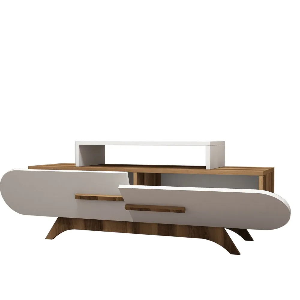 Móvel de TV com frente oval Ellipsis 145cm Painel de Madeira Orgânico Branco