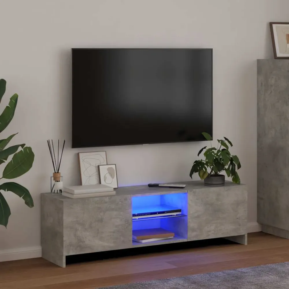 Móvel de TV com luzes LED 120x30x35,5 cm cinzento cimento