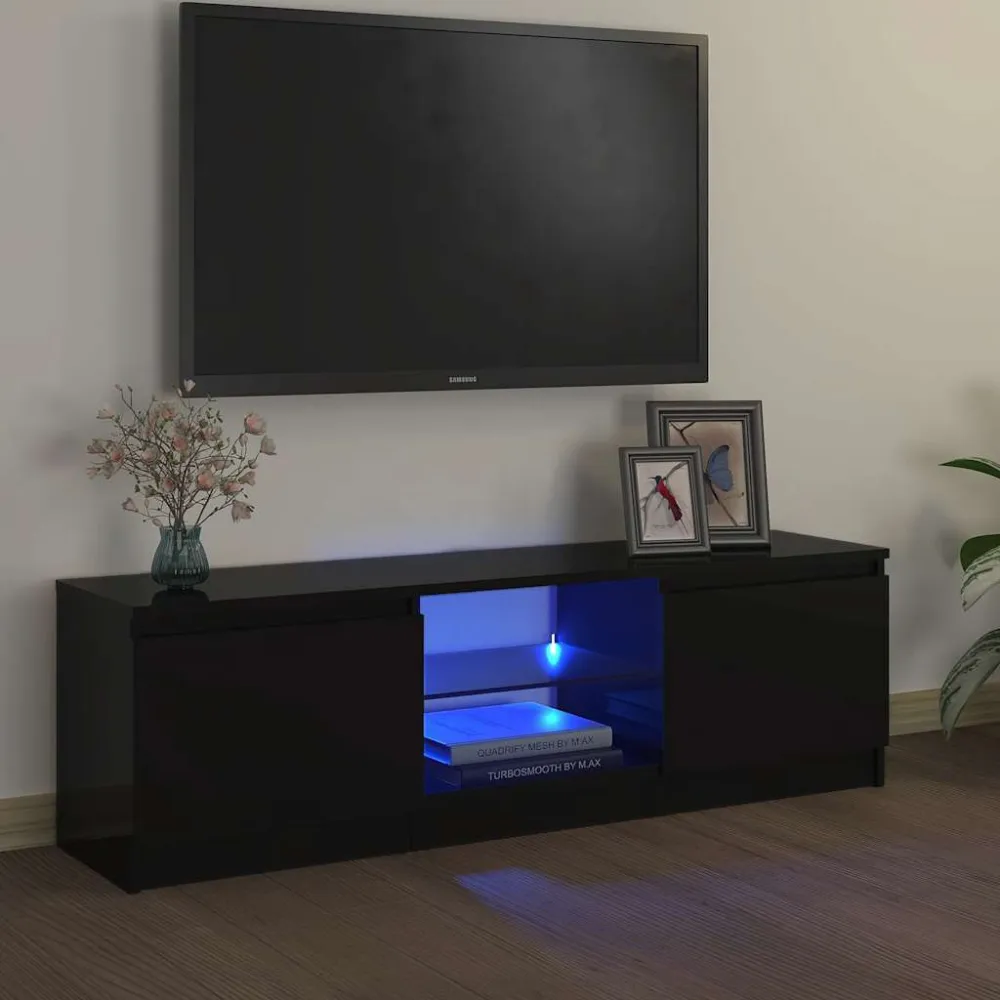 Móvel de TV com luzes LED 120x30x35,5 cm preto
