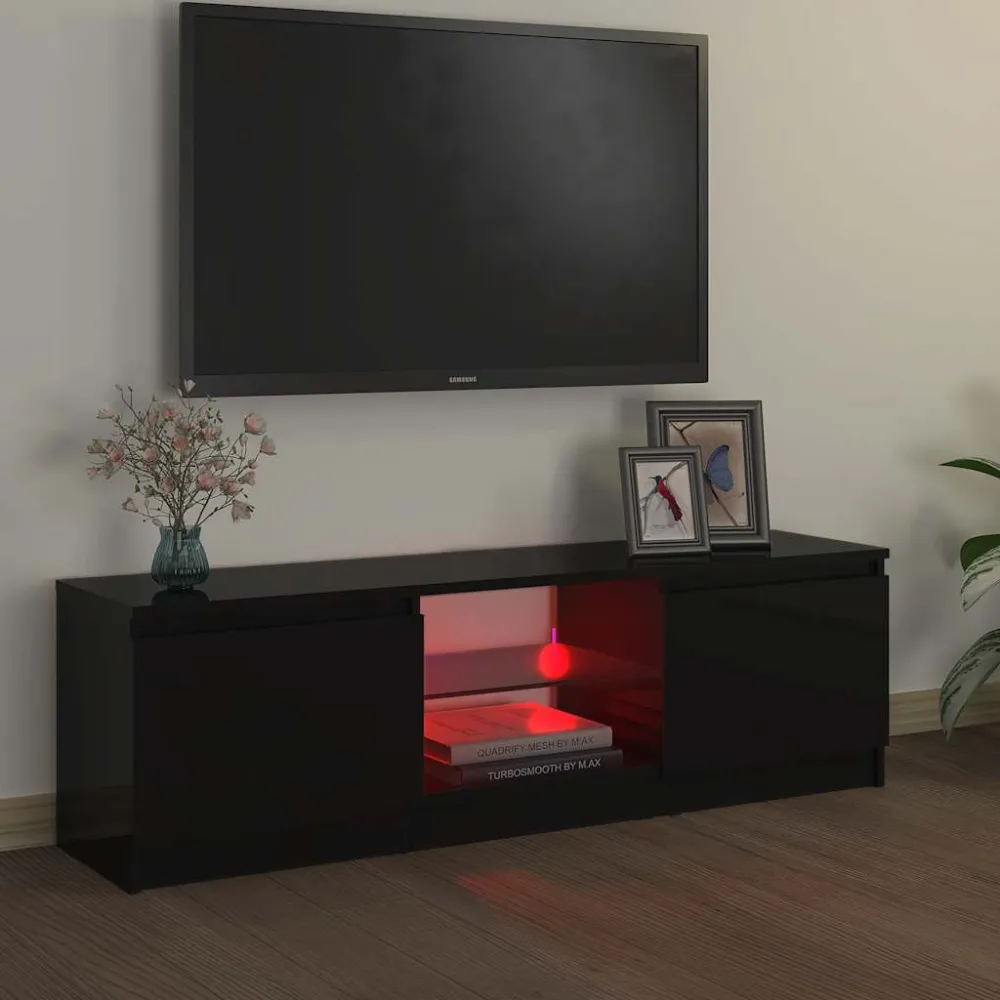 Móvel de TV com luzes LED 120x30x35,5 cm preto
