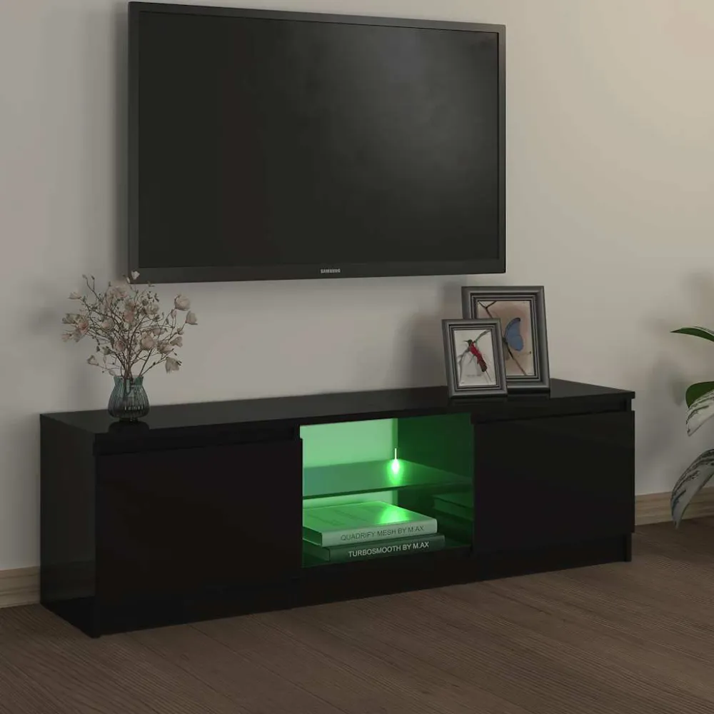 Móvel de TV com luzes LED 120x30x35,5 cm preto