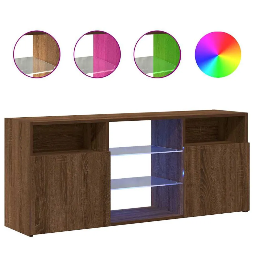 Móvel de TV com luzes LED 120x30x50 cm carvalho castanho para Assistir TV
