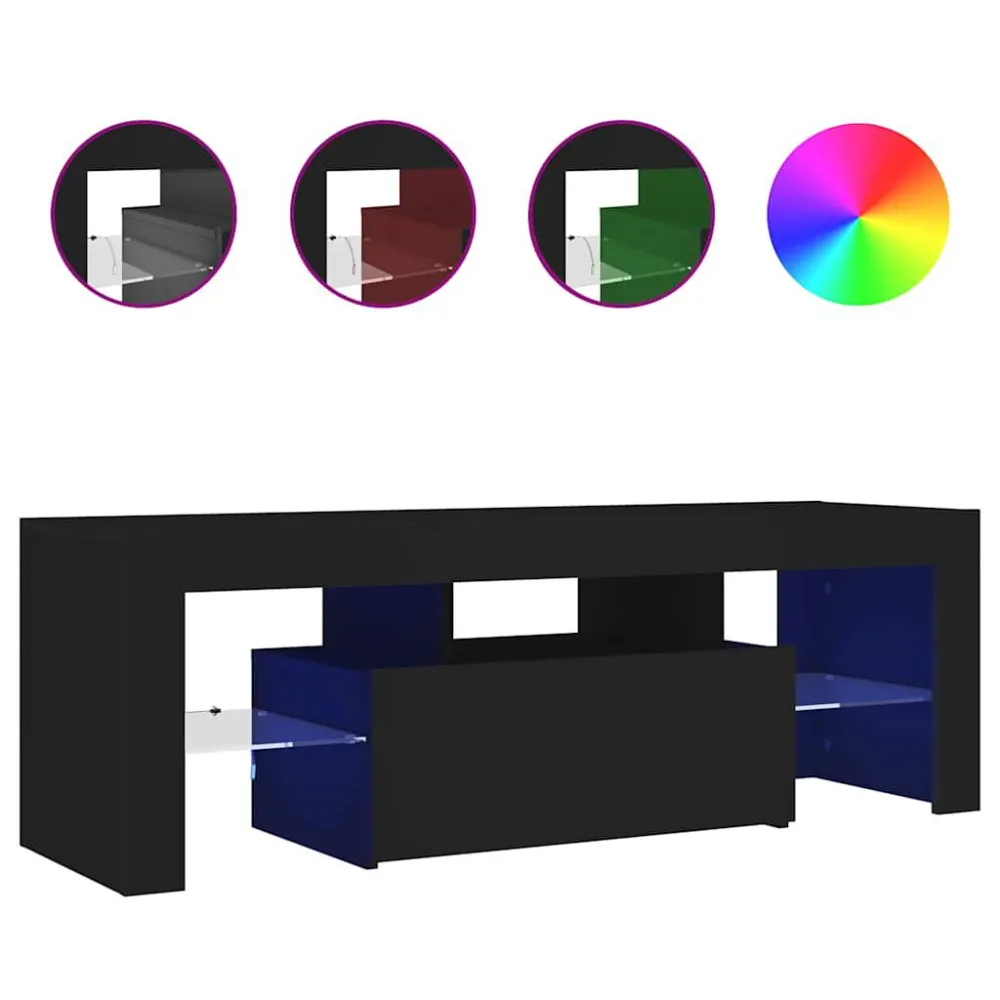 Móvel de TV com luzes LED 120x35x40 cm preto