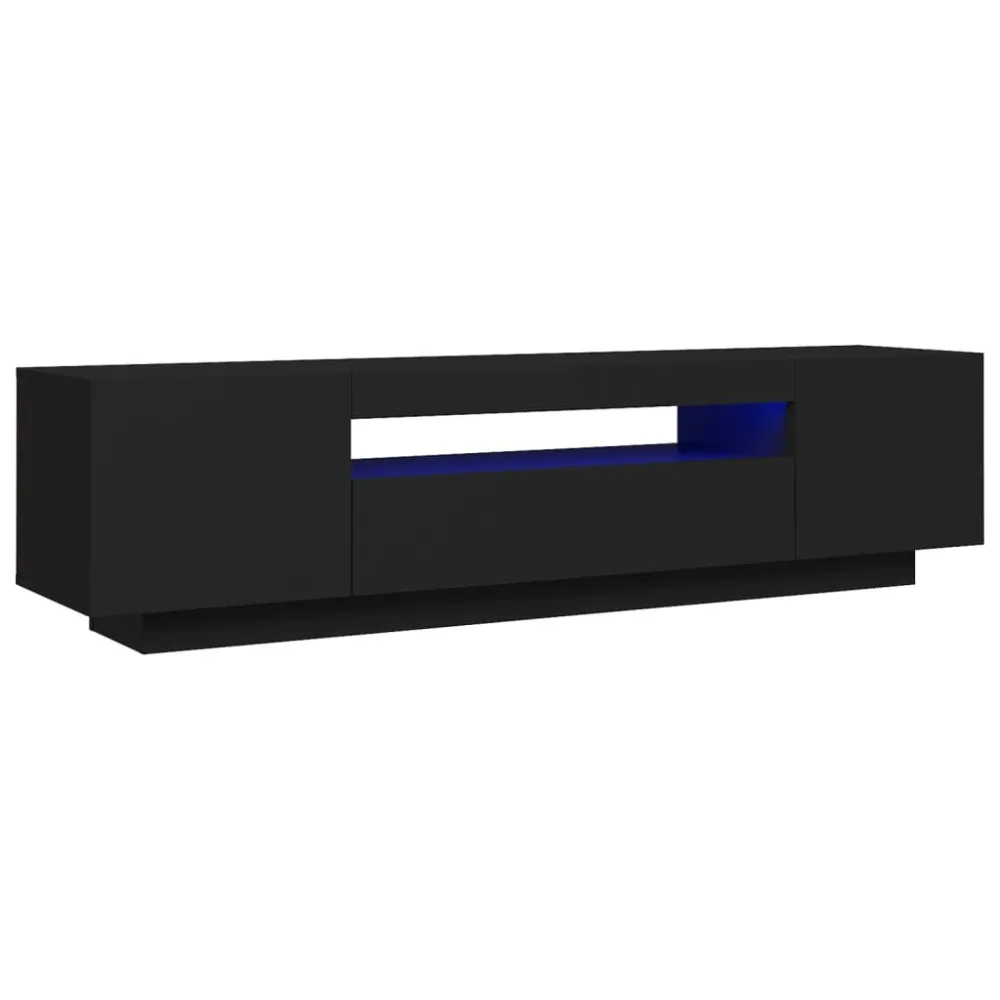 Móvel de TV com luzes LED 160x35x40 cm preto