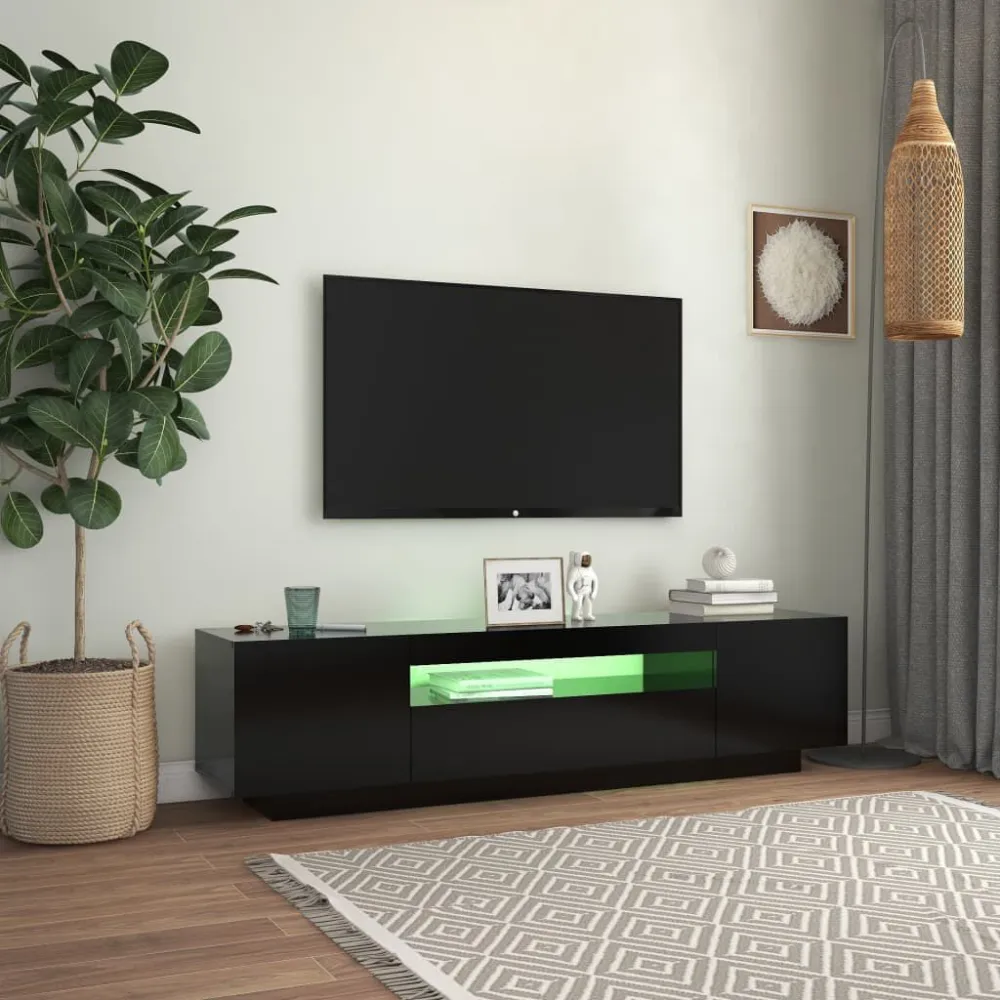 Móvel de TV com luzes LED 160x35x40 cm preto
