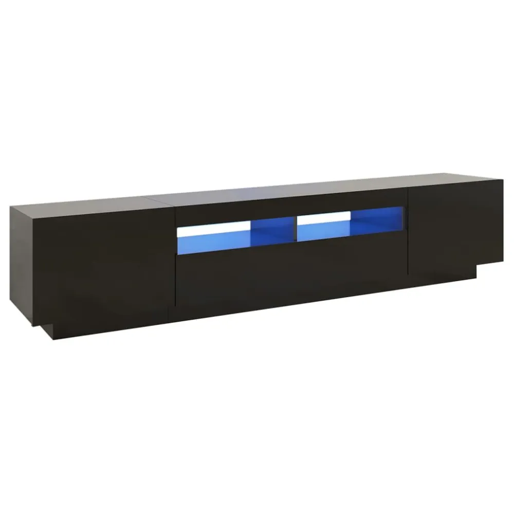 Móvel de TV com luzes LED 200x35x40 cm preto Design Moderno