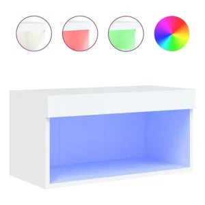 Móvel de TV com luzes LED 60x30x30 cm branco
