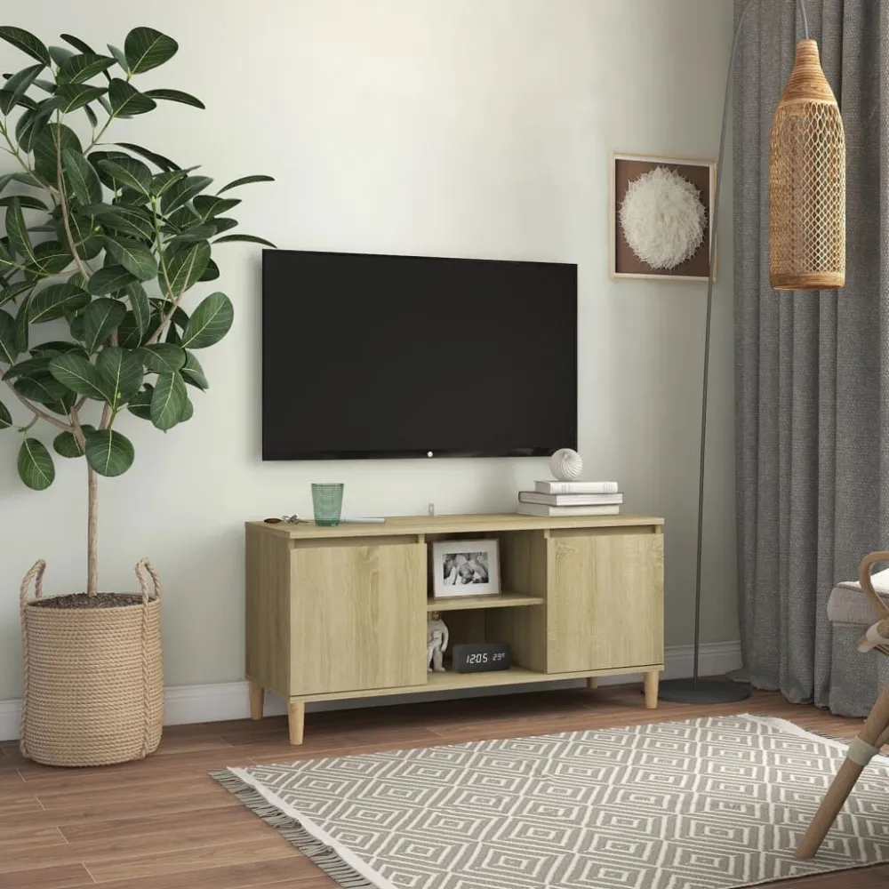 Móvel de TV com pernas de madeira 103,5x35x50 cm carvalho sonoma