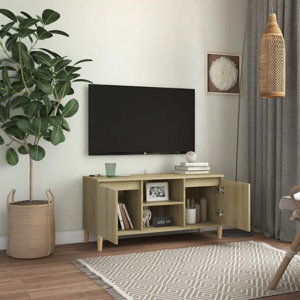 Móvel de TV com pernas de madeira 103,5x35x50 cm carvalho sonoma