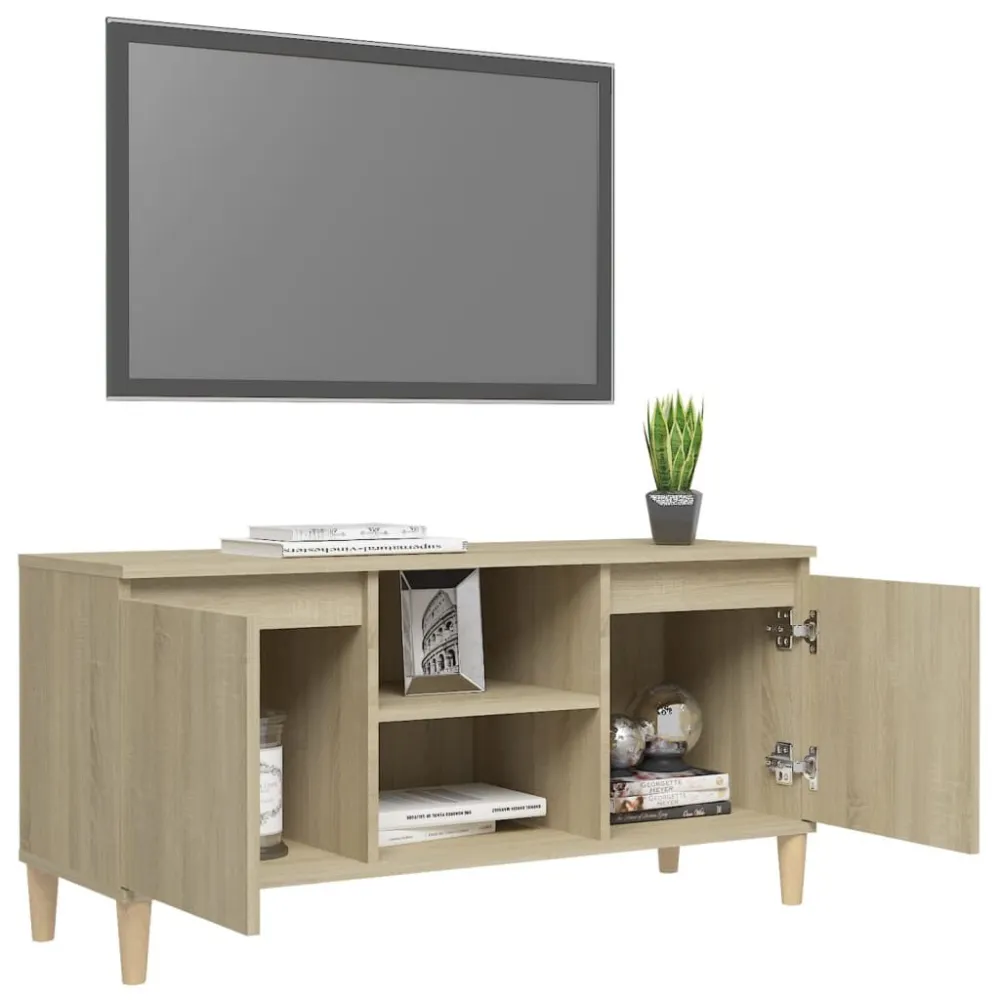 Móvel de TV com pernas de madeira 103,5x35x50 cm carvalho sonoma