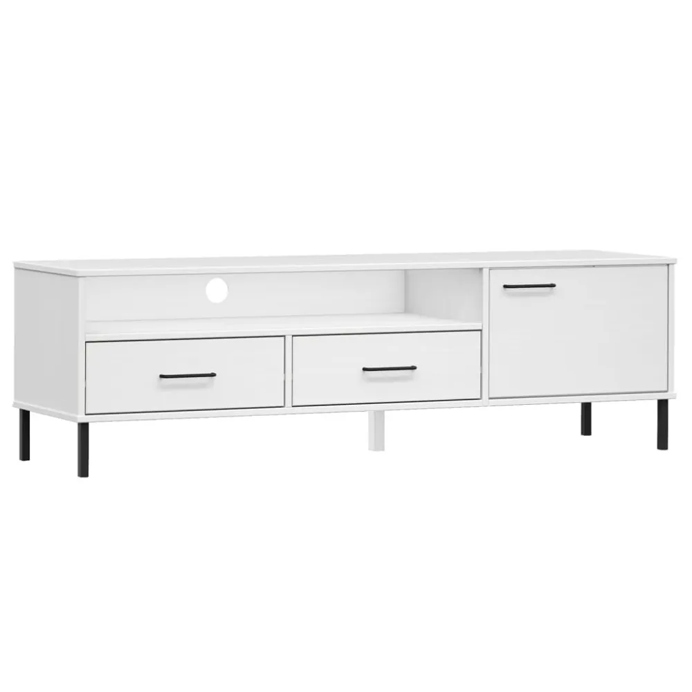 Móvel de TV com pernas de metálico pinho maciço OSLO branco para Apartamento Pequeno