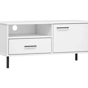 Móvel de TV com pernas de metálico pinho maciço OSLO branco