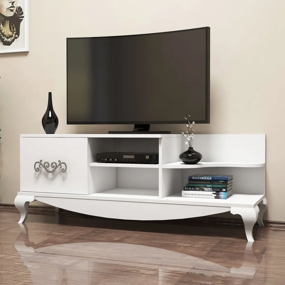 Móvel de TV com 1 porta e 4 prateleiras Belo 130cm Branco