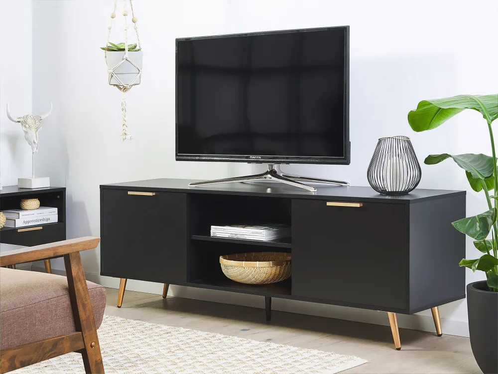 Móvel de TV com 2 portas e 2 prateleiras preto INDIO