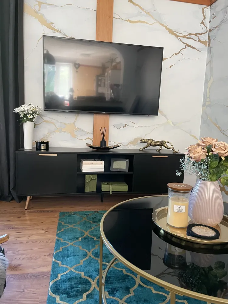 Móvel de TV com 2 portas e 2 prateleiras preto INDIO