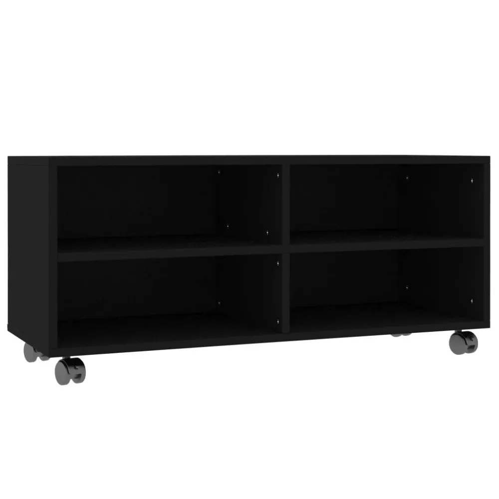 Móvel de TV com rodas 90x35x35 cm derivados de madeira preto