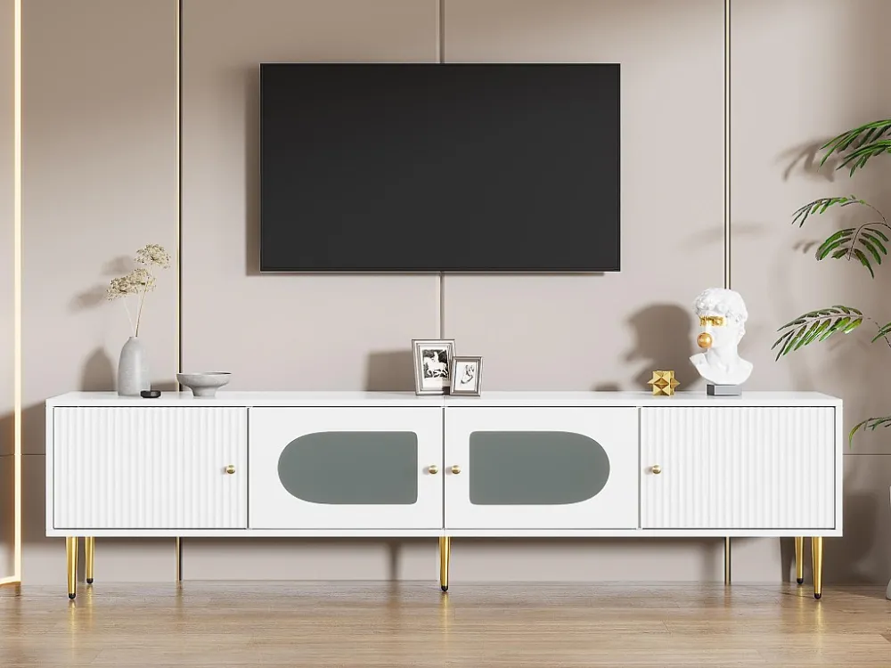 Móvel de TV contemporâneo de 170 cm - adequado para TV de 70"-79" - com 4 portas - Branco