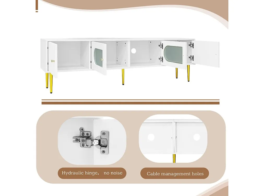 Móvel de TV contemporâneo de 170 cm - adequado para TV de 70"-79" - com 4 portas - Branco