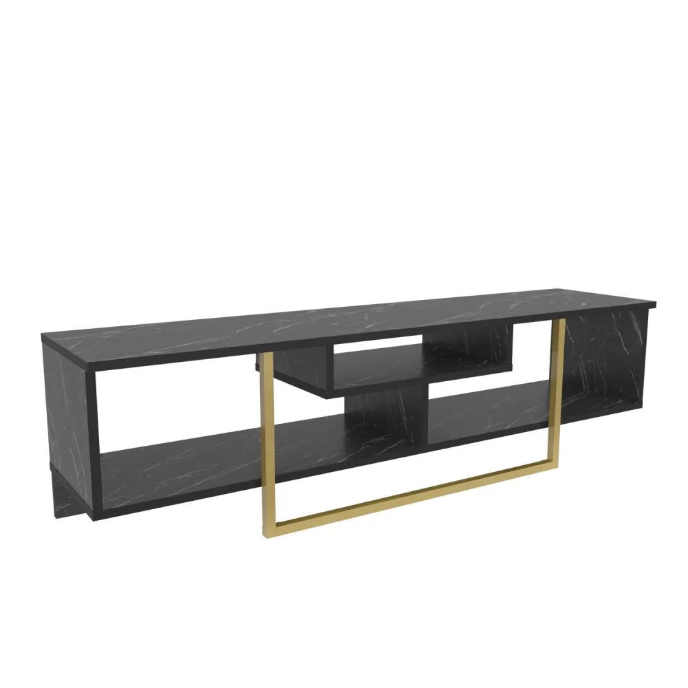 Móvel de TV Nikolai 150cm Ouro e Preto Efeito mármore