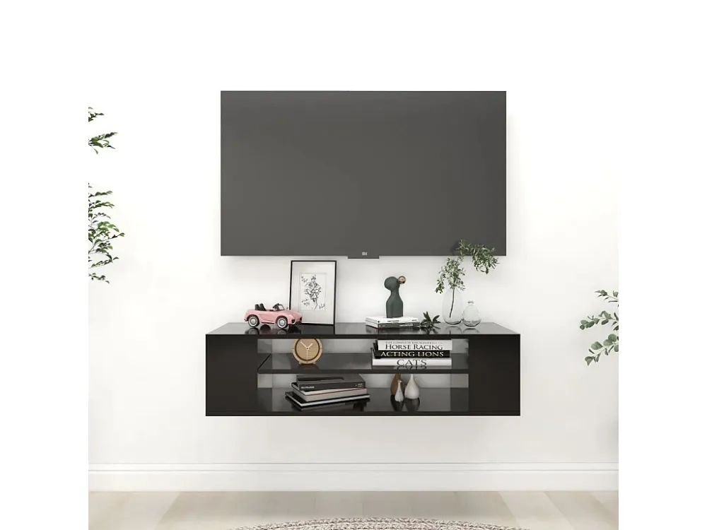 Móvel de TV para parede 100x30x26,5 cm contraplacado preto