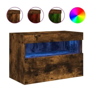 Móvel de parede para TV com luzes LED 60x30x40 cm carvalho fumado