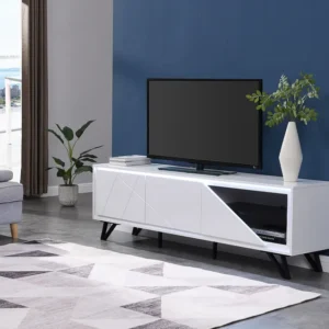 Móvel de TV 3 portas com LEDs em MDF lacado branco SALIANO