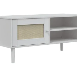 Móvel de TV SENJA aspeto vime 106x40x49 cm pinho maciço branco