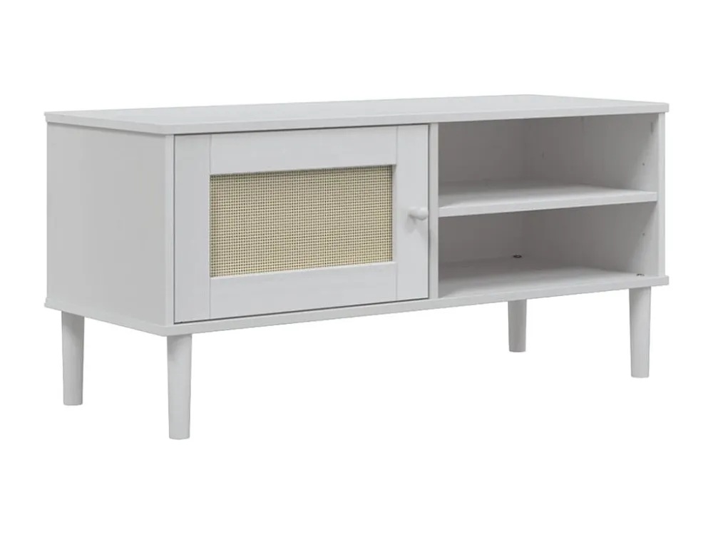 Móvel de TV SENJA aspeto vime 106x40x49 cm pinho maciço branco