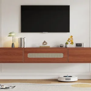 Móvel TV suspenso 140cm - 3 compartimentos rebatíveis - Castanho
