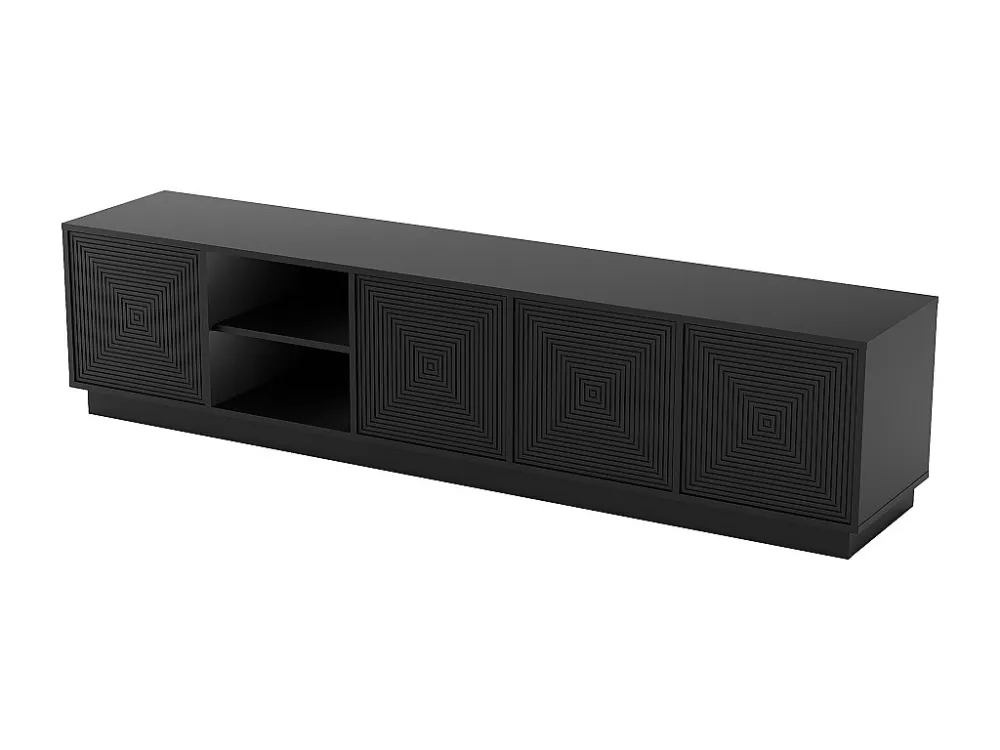 Móvel de TV suspenso com 4 portas e 2 prateleiras em MDF preto - MEZULIA
