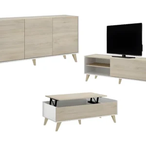 Pack "sala de estar escandinava": mesa de centro + móvel de TV + aparador baixo - Branco / carvalho - KOLYMA
