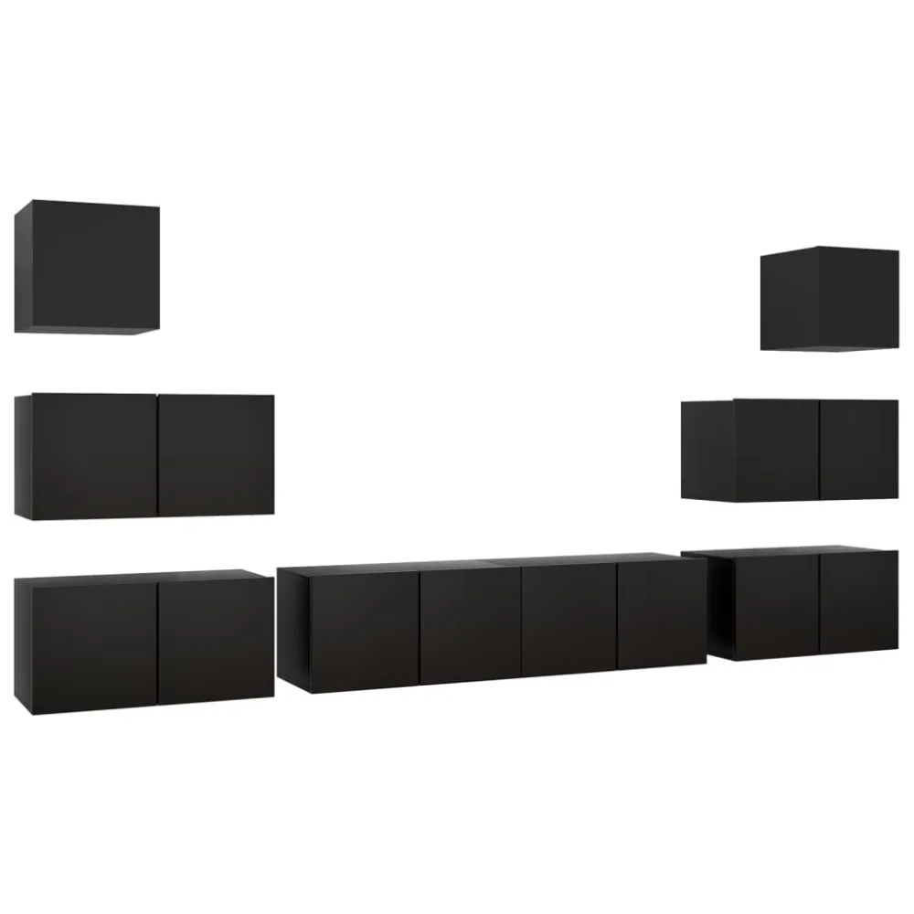 8 pcs conjunto de móveis de TV derivados de madeira preto