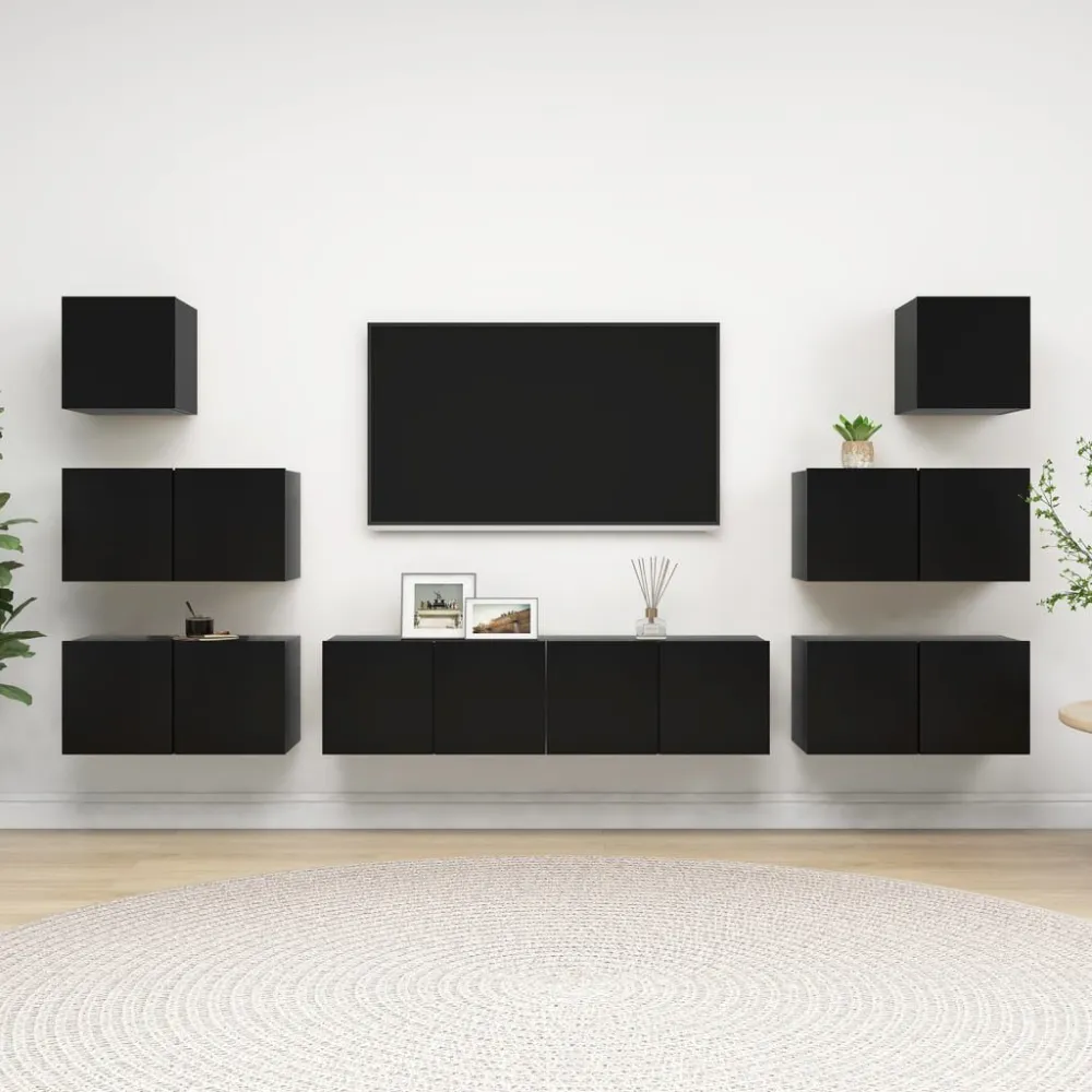 8 pcs conjunto de móveis de TV derivados de madeira preto
