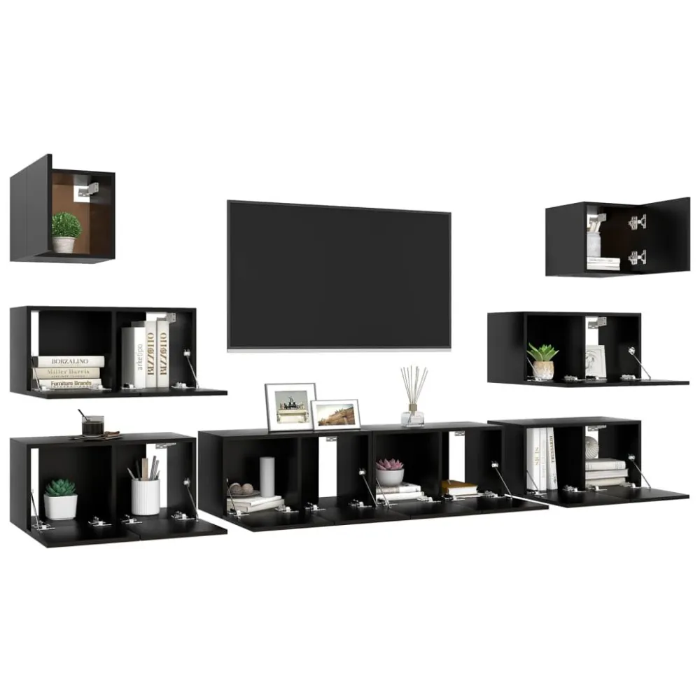 8 pcs conjunto de móveis de TV derivados de madeira preto
