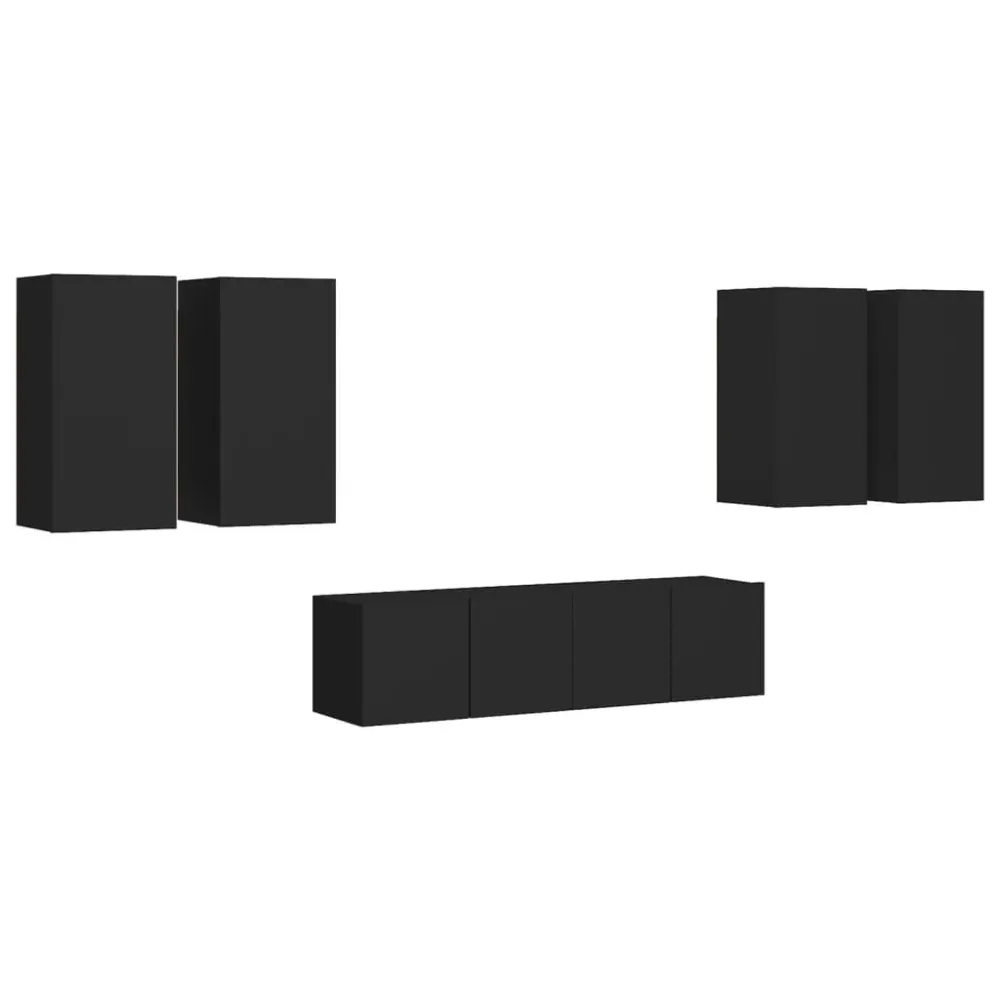 6 pcs conjunto de móveis de TV derivados de madeira preto