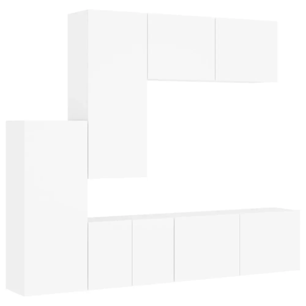 5 pcs móveis de parede para TV derivados de madeira branco