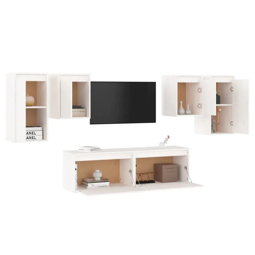 Puff de Armazenamento Móveis de TV 6 pcs madeira de pinho maciç branco
