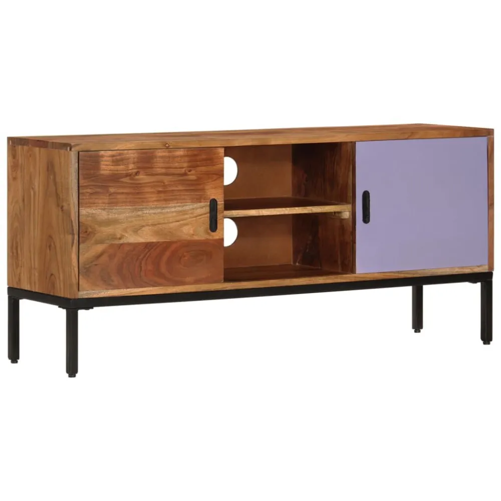 Puff de Armazenamento Móvel TV 110x30x50 madeira acácia maciç castanho mel e cinza