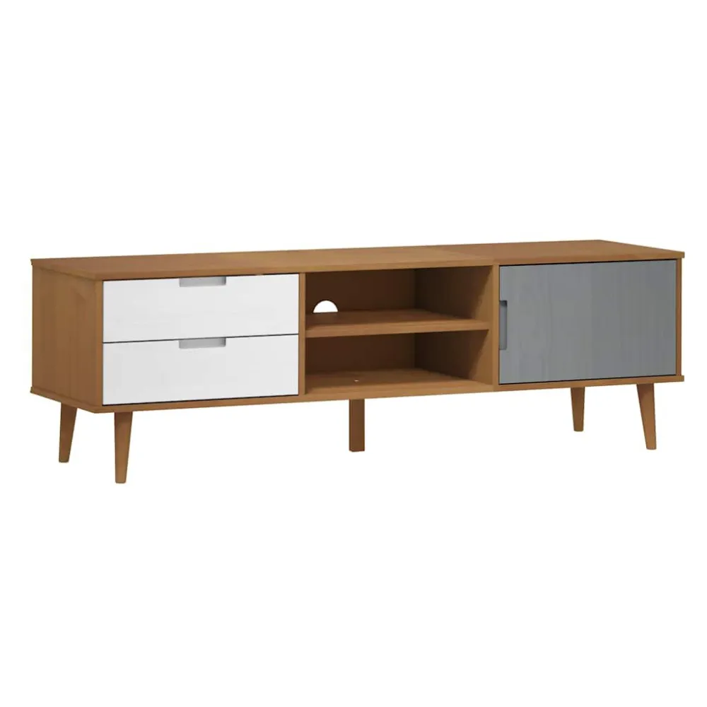 Puff de Armazenamento Móvel de TV MOLDE 158x40x49 cm pinho maciço castanho
