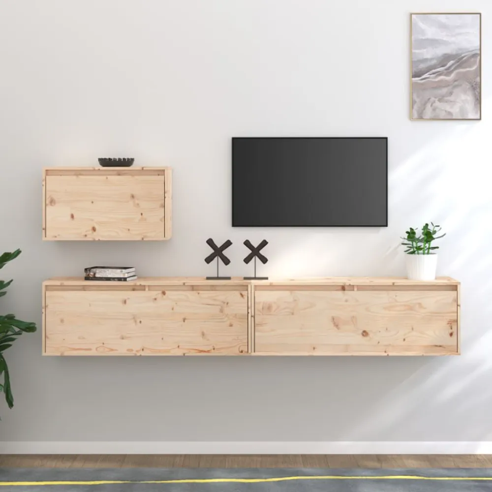 Rack para Eletrônicos Móveis de TV 3 pcs madeira de pinho maciç