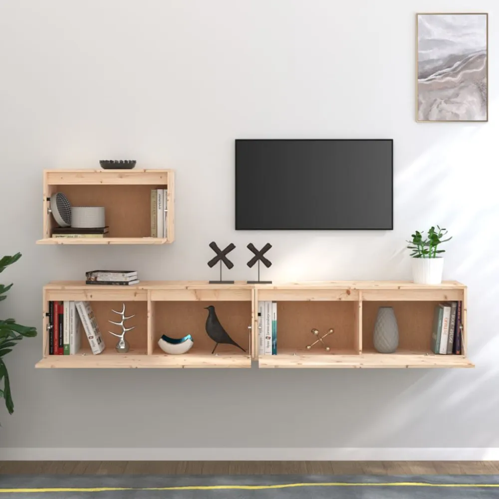 Rack para Eletrônicos Móveis de TV 3 pcs madeira de pinho maciç