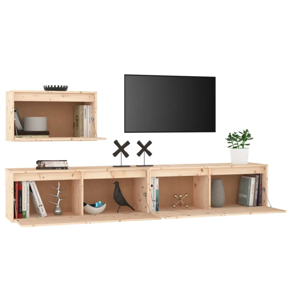 Rack para Eletrônicos Móveis de TV 3 pcs madeira de pinho maciç