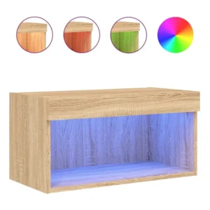 Rack para Eletrônicos Móvel de TV com luzes LED 60x30x30 cm carvalho sonoma