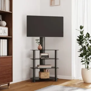 Suporte de canto para TV 32-70 polegadas com 4 prateleiras preto