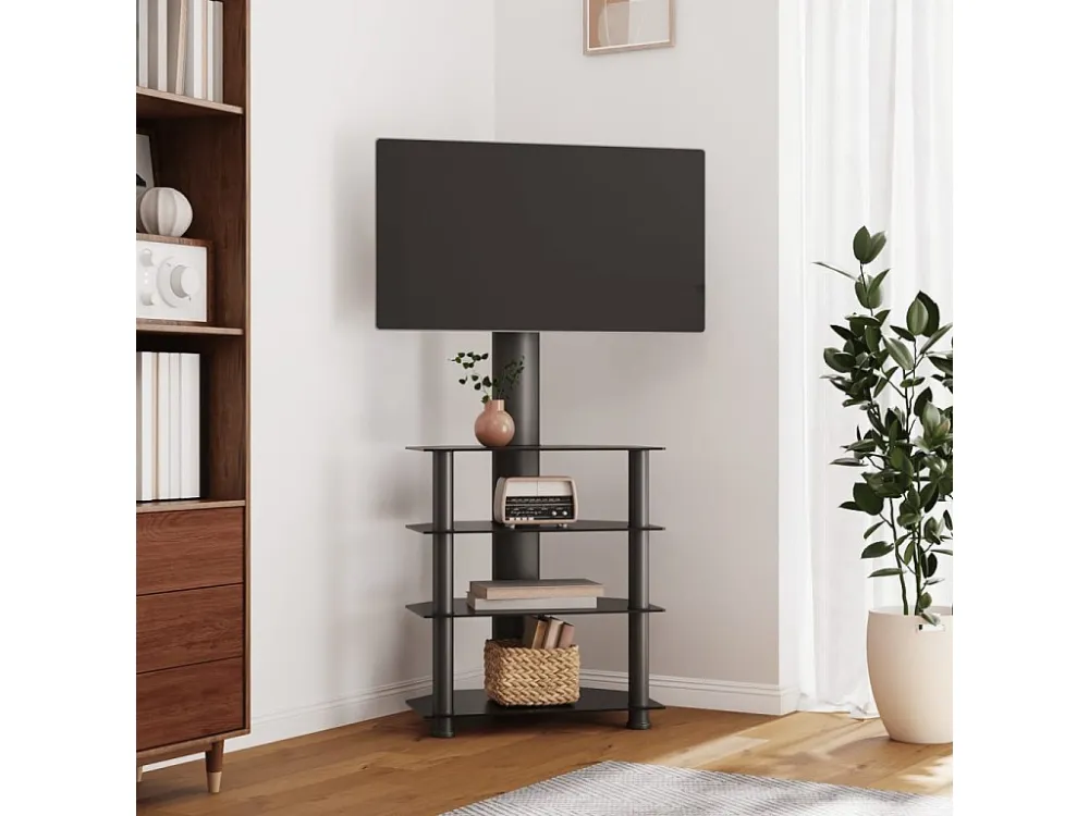 Suporte de canto para TV 32-70 polegadas com 4 prateleiras preto