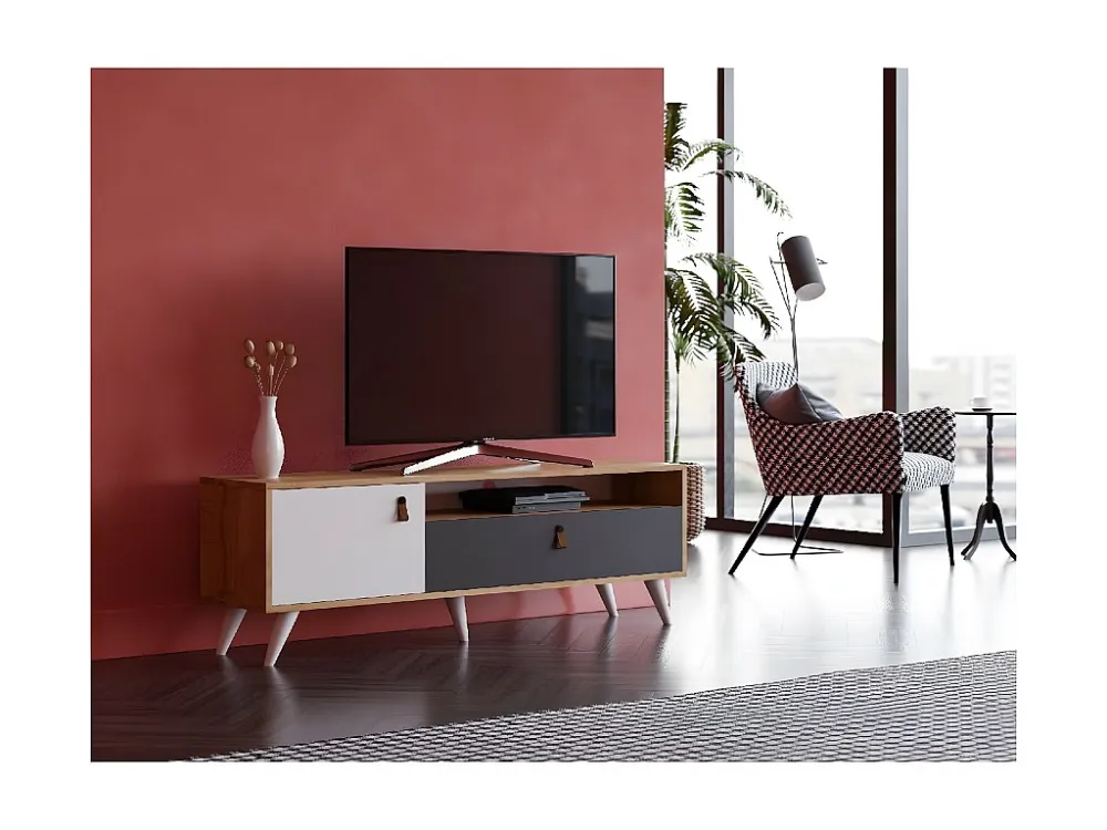 Suporte de TV Manila, Carvalho, Antracite, Branco, 150x36,5x50 cm, EPIKASA